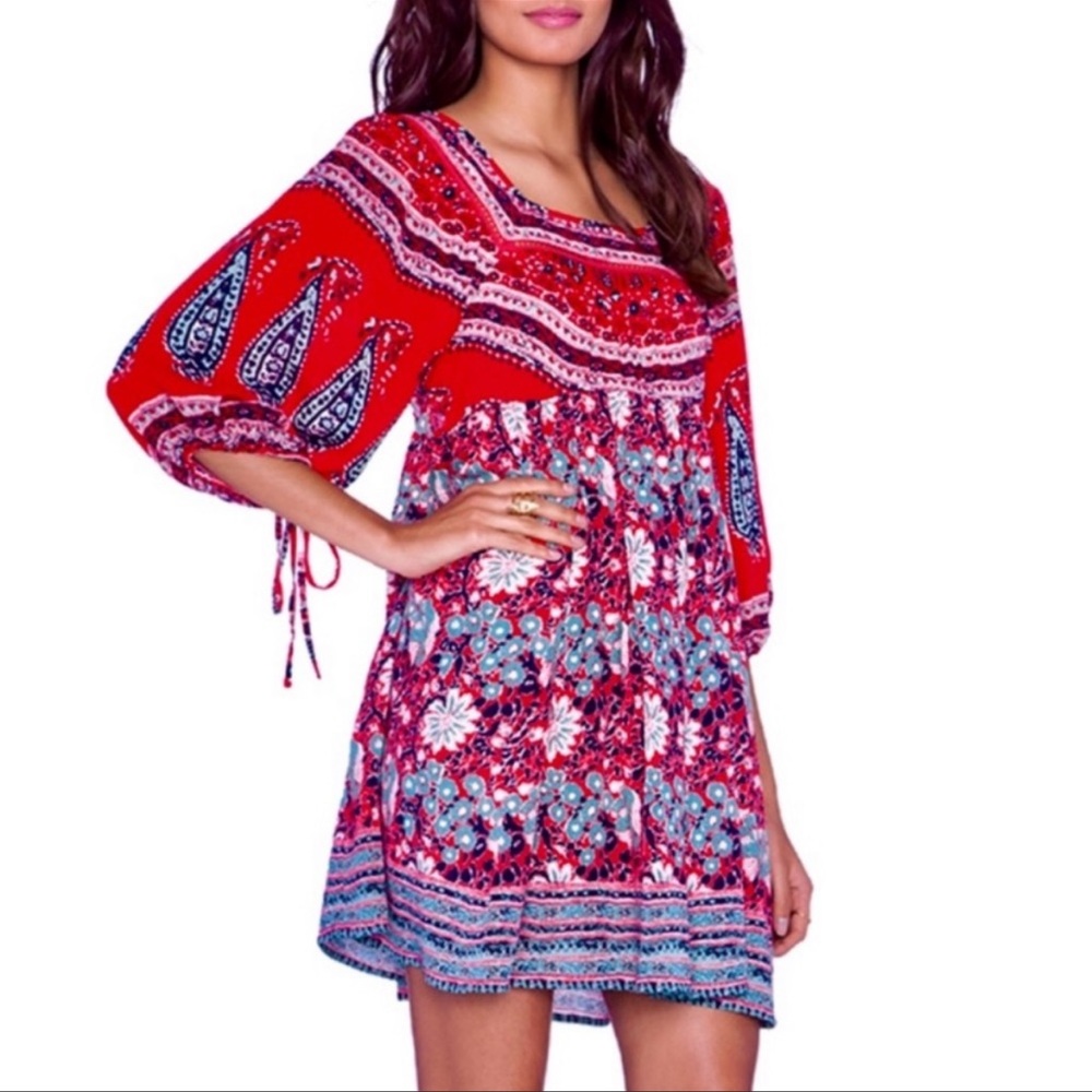 Mid Summers Dream Mini Tunic Dress XS Free People NWOT red white blue black
